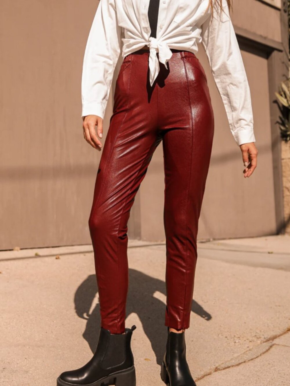NWT Lulus Burgundy Vegan Leather Zip Hem Leggings Pants M Way too Cool Leggings